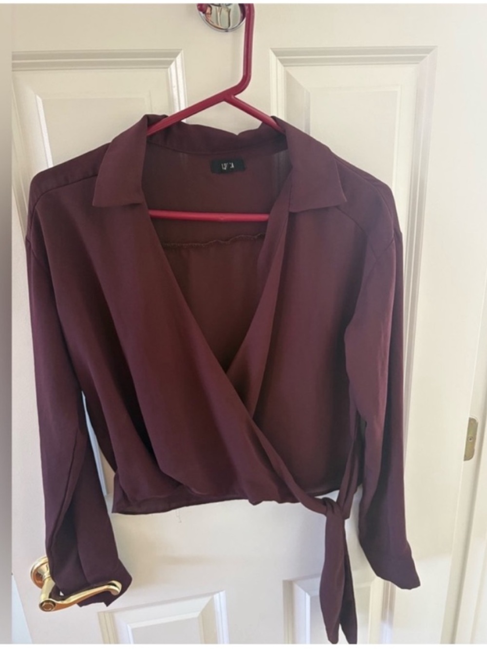 LUCCA Wrap-Front Collared Blouse in Burgundy Size Small